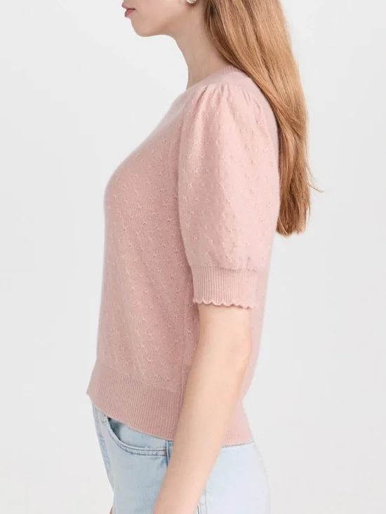FRAME Pointelle Puff Sleeve Cashmere Sweater | M - Picture 3 of 8